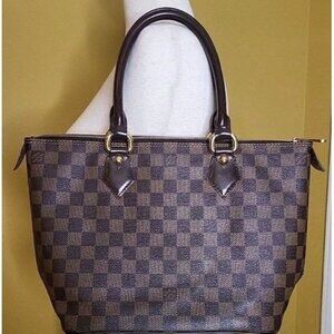 Louis Vuitton Sallaya Damier PM Tote Bag Authenticated Brown Checker Gold VI1016
